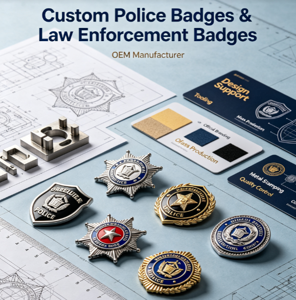 Custom police badge and law enforcement badge manufacturer providing OEM and ODM metal badge production