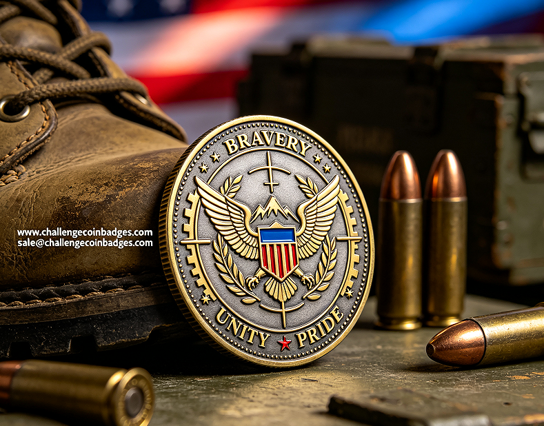 Custom Army veteran challenge coin with personalized military service details, rank, unit, and commemorative design by ChallengeCoinBadges