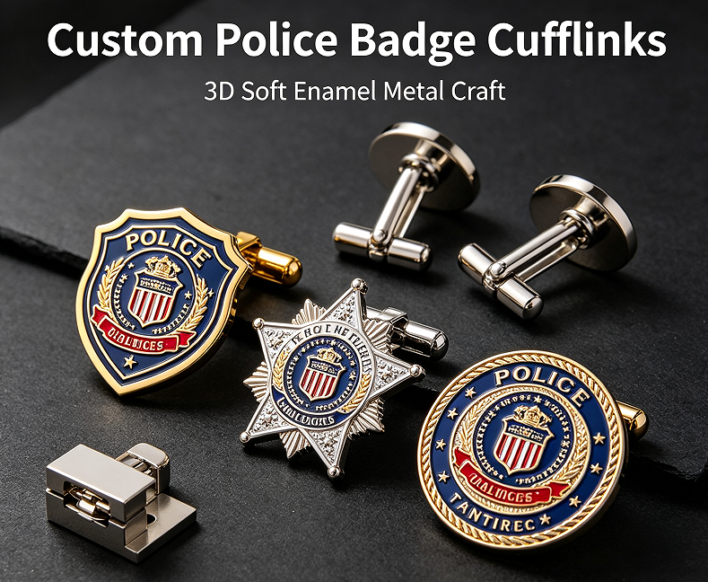 Custom Silver Plating Soft Enamel Law Enforcement Badge Cufflinks Manufacturer